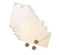 Set di cancelleria in carta da lettere antica con 6 fogli a righe, 3 buste e 3 sigilli adesivi per matrimoni e San Valentino