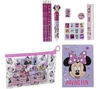 Set di cancelleria ispirato a Minnie - Rosa - 22 X 14 X 0,5 cm - Include matite colorate, penna multicolore, righello, astuccio per matite e altro ancora - Prodotto originale disegnato in Spagna
