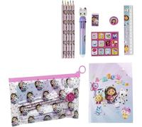 Set di cancelleria ispirato alla casa delle bambole di Gabby - Rosa - 22 X 14 X 0,5 cm - Include matite colorate, penna multicolore, righello, astuccio per matite e molto altro - Prodotto originale