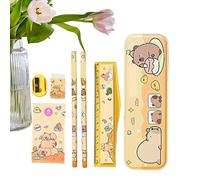Set di cancelleria Kawaii | Righello scolastico - Astuccio con design Capibara | per bambini Studio in classe Notebook Prendere appunti Scrivere Disegno Scuola