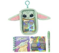 Set di cancelleria peluche Grogu The Mandalorian, per ragazzi e ragazze, astuccio morbido verde con moschettone, mini taccuino a spirale, adesivi e penna, licenza ufficiale, regalo per il ritorno a