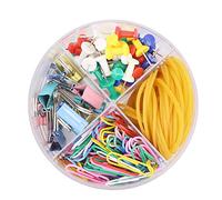 Set di cancelleria rotondo 4 in 1, include mollette raccogli documenti colorate, elastici in gomma, graffette e puntine, set di cancelleria per scuola e ufficio, per un totale di 205 pezzi
