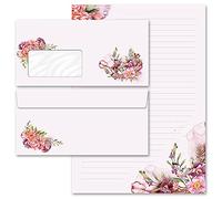 Set di cancelleria TEMPO DEI FIORI Motivo estivo 50 fogli di carta da lettera e 50 buste DIN LANG (con finestra)