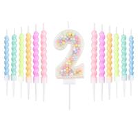 Set di candele bianche per il 2° compleanno, decorazioni per il 2° compleanno di ragazze e ragazzi, candela numero 2 per torta, 12 candele a spirale pastello arcobaleno per decorazioni per feste per