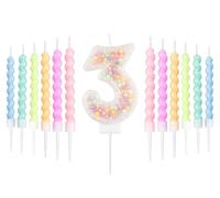 Set di candele bianche per il 3° compleanno, decorazioni per il 3° compleanno di ragazze e ragazzi, candela numero 3 per torta, 12 candele a spirale pastello arcobaleno per decorazioni per feste per