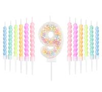 Set di candele bianche per il 9° compleanno, decorazioni per il 9° compleanno di ragazze e ragazzi, candela numero 9 per torta, 12 candele a spirale pastello arcobaleno per decorazioni per feste per