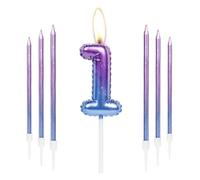 Set di candele colorate per compleanno, candele numero 1 con 6 candele lunghe viola blu, candele felice primo compleanno per torta, candele per torta per feste di compleanno di ragazze e ragazzi