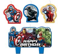 Set di candele di compleanno Marvel Avengers, 3,6 x 4,3 cm e 9,4 x 5,6 cm (4 pezzi), decorazioni multicolore per torte per compleanni e feste per bambini