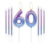 Set di Candele di Compleanno Numero 60 Con 6 Lunghe Viola Blu - per Torte, Ragazze e Ragazzi - Decorazioni per Feste di Compleanno e Anniversario