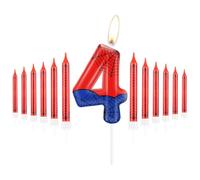 Set di Candele per Torta per il 4° Compleanno, Candele Blu e Rosse con Ragnatela, Numero 4 Candele a Tema Ragno per Ragazzi e Ragazze, Decorazioni per il 4° Compleanno