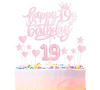 Set di candele rosa per 19° compleanno, decorazioni per 19° compleanno da ragazze, numero 19 candele rosa per torta, decorazioni personalizzate per torte con stella per ragazze e donne