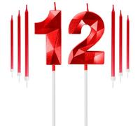 Set di candele rosse per 12° compleanno, numero 12 con candele lunghe, candela di compleanno per torta rossa, decorazioni per ragazzi, ragazze, uomini, donne, feste di compleanno, matrimoni