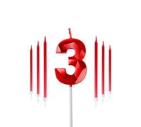 Set di candele rosse per 3° compleanno, numero 3 con candele lunghe rosse, candele di compleanno per torta, candele di compleanno, candele per torte, decorazioni per torte, per ragazzi, ragazze,