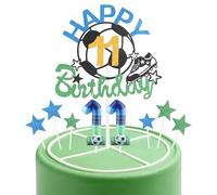 Set di candeline per torta di compleanno a tema calcio, candela con numero 11 per torta, decorazioni per l'undicesimo compleanno dei ragazzi, candeline blu e verdi per torta a tema calcio, decorazioni