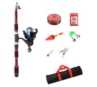 Set di canna da pesca da 8 m con canna telescopica, mulinello, ganci, esche, galleggiante, campana e connettori per una comoda pesca (rosso)
