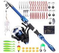 Set di canne da pesca per bambini, 3-10 anni, set per bambini con mulinello e esca, 1,8 m, set di base per la pesca per bambini, telescopico, in fibra di carbonio, canna da pesca e mulinello da pesca