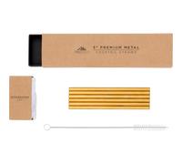 Set di cannucce corte per cocktail in metallo dorato ""A Bar Above"". Cannucce corte in metallo riutilizzabili con sacchetto lavabile in lavastovig