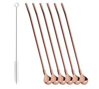 Set di cannucce in acciaio inossidabile 7 pezzi frappè cocktail caffè succo di cannuccia set 2 in 1 cucchiaio in acciaio inossidabile accessori riutilizzabili(Rose)