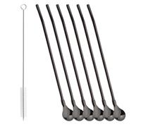 Set di cannucce in acciaio inossidabile 7 pezzi frappè cocktail caffè succo di cannuccia set 2 in 1 cucchiaio in acciaio inossidabile accessori riutilizzabili(Black)