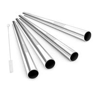 Set di cannucce in acciaio inossidabile Cannucce Boba riutilizzabili con spazzola for la pulizia, 4 cannucce extra larghe in acciaio inossidabile, for tè a bolle in metallo(Silver Color)
