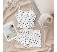 Set di canottiera bianca con bordo in pizzo e fiocco, e pantaloncini super corti con bottoni, coordinato per ragazze adolescenti, adatto per la primavera/estate, San Valentino, casa, stile "clean girl