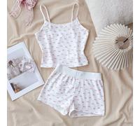 Set di canottiera bianca con bordo in pizzo e pantaloncini super corti con bottoni per ragazze pre-adolescenti, coordinato adatto per primavera ed estate, ideale per San Valentino, casa, stile "Clean