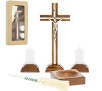 Set di canti natalizi in legno con spruzzatore e ciotola per l'acqua santa.
