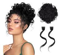 Set di capelli per chignon disordinato, grande chignon riccio ondulato con 2 frangia laterale lunga e riccia finta, extension per coda di cavallo da donna