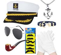 Set di cappelli da capitano per yacht, cappello da marinaio, sciarpa, cappello da capitano da uomo, ideale per marinai, per adulti, donne, uomini, per feste a tema, cosplay