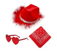 Set di cappelli da cowboy di Natale, set di cappelli da cowboy di Babbo Natale - Cappelli da per copricapo da festa - 3x cappello a tesa larga con occhiali a cuore, bandana vintage regolabile p