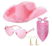 Set di cappelli da cowgirl, da donna, con cappello da cowboy, rosa, 4 pezzi, da cowboy, da donna, per adulti, cappelli da cowboy e orecchini inclusi