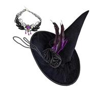 Set di cappelli da strega da donna a punta, in velluto e pizzo | Accessori per costume da strega, per ragazze, mamma, signora, feste, carnevale, giochi di ruolo