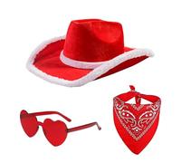 Set di cappelli di Babbo Natale, cappello di Natale | Cappello occidentale Cappello | 3X Cappello Da Cowgirl Occhiali Cuore Bandana Vintage, Cappello Festa Di Natale Regolabile,