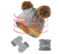 Set di cappelli e guanti invernali per bambini, set invernale per bambini, con cappello, guanti e sciarpa, caldo e morbido, set da esterno per ragazzi e ragazze 1-10, grigio, Refer to description