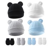 Set di Cappelli e Guanti per Neonati, 4 Pezzi di Cotone Morbido di Cotone Neonato, Accessori per Bambini Carini 0-3 Mesi per Ragazzi e Ragazze