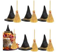 Set di cappelli e scope per piccoli stregoni - Mini Accessorio in costume di Halloween, proposta di festa spettrale - Kit di abbigliamento da stregone per celebrazione a tema magico e display decorati