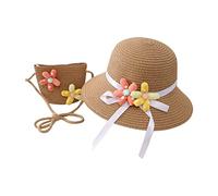 Set di cappelli estivi a tesa larga da sole e da spiaggia con borsa a tracolla Set per ragazze bambini cappelli da pioggia per bambini, Caff, Taglia unica