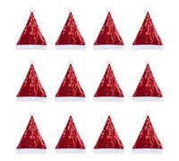 Set di cappelli natalizi con Babbo Natale familiare, 12 pezzi con tesa bianca e dettagli luminosi per feste di Natale, cappelli riflettenti per foto di gruppo, eventi di squadra