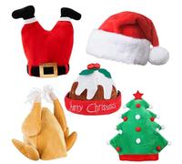 Set di Cappelli Natalizi Divertenti - Include Cappelli da Babbo Natale, Cappello a Forma di Tacchino, Cappello da Budino e Cappello ad Albero - Accessori Natalizi Perfetti per Adulti (5 Pezzi)