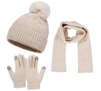 Set di cappelli, sciarpe e guanti da donna e uomo, invernali, caldi | Set di berretto di lana lavorato a maglia, foderato in pile, morbido elastico, regalo per autunno e inverno