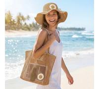 Set di cappello da sole a tesa larga e borsa a rete in stile bohémien, decorato con fiori di margherita, adatto per spiaggia estiva, crociera, piscina, picnic, festa in giardino, casual, viaggio, uso 