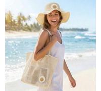Set di cappello da sole a tesa larga e borsa a rete in stile bohémien, decorato con fiori di margherita, adatto per spiaggia estiva, crociera, piscina, picnic, festa in giardino, casual, viaggio, uso 