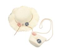 Set di cappello da sole e mini borsa a tracolla, cappello di paglia estivo da spiaggia e mini borsa, cappello di paglia con fiori, traspirante, per bambini, ragazze, vacanze, attività all'aperto e