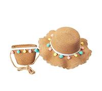 Set di cappello da sole e mini borsa a tracolla, cappello di paglia estivo da spiaggia e mini borsa, cappello di paglia con fiori per bambini e ragazze, vacanze, attività all'aperto, viaggi, marrone,