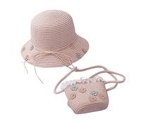 Set di cappello da sole e mini borsa a tracolla, cappello di paglia estivo da spiaggia e mini borsa, cappello di paglia con fiori, traspirante, per bambini, ragazze, vacanze, attività all'aperto e