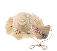 Set di cappello da sole e mini borsa a tracolla, cappello di paglia estivo da spiaggia e mini borsa, cappello di paglia con fiori, traspirante, per bambini, ragazze, vacanze, attività all'aperto e