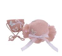 Set di cappello da sole e mini borsa a tracolla, cappello di paglia estivo da spiaggia e mini borsa, cappello di paglia con fiori, traspirante, per bambini, ragazze, vacanze, attività all'aperto e