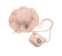 Set di cappello da sole e mini borsa a tracolla, cappello di paglia estivo da spiaggia e mini borsa, cappello di paglia con fiori, traspirante, per bambini, ragazze, vacanze, attività all'aperto e