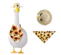 Set di cappello di paglia e sciarpa floreale, in carta rattan, copricapo con girasole per statua da giardino da 58 cm, stravagante decorazione per prato all'aperto