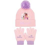 Set di cappello e guanti invernali Disney Princesses per ragazze - Caldo e accogliente berretto e guanti - Perfetto per bambini dai 3 ai 9 anni, rosa, Taglia unica